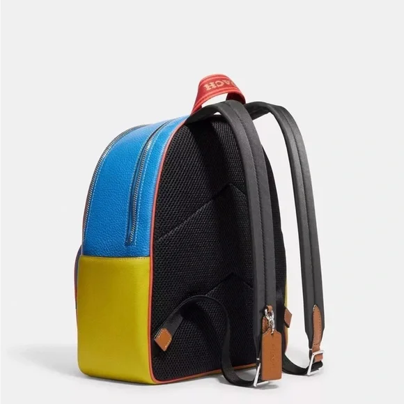 Coach White and Blue Backpack with Yellow Sides